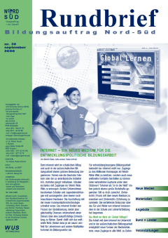 Titelblatt Rundbrief "Bildungsauftrag Nord-Süd" Nr. 30 mit Jugendlichen, Globus, Computer und Website „Global Lernen“.