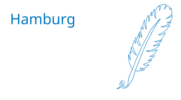 Stilisierte Feder mit danebenstehendem Schriftzug "Hamburg"