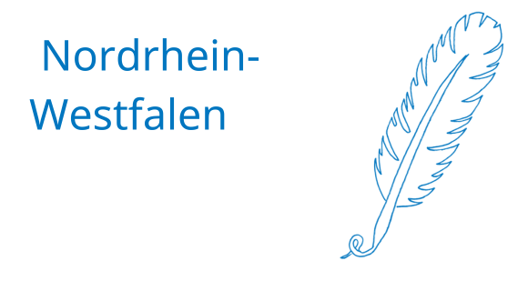 Stilisierte Feder mit danebenstehendem Schriftzug "Nordrhein-Westfalen"