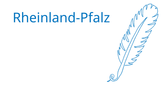 Stilisierte Feder mit danebenstehendem Schriftzug "Rheinland-Pfalz"