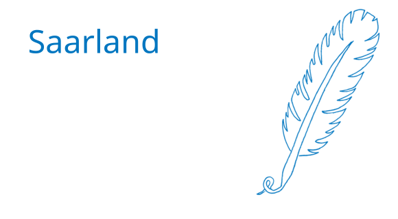 Stilisierte Feder mit danebenstehendem Schriftzug "Saarland"