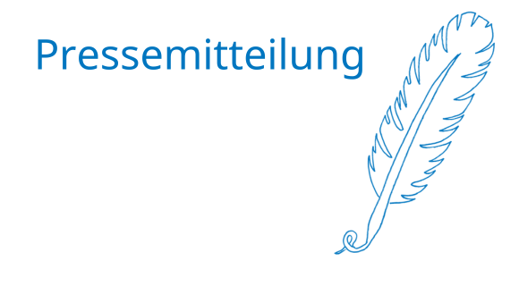 Blaue Feder neben Schriftzug "Pressemitteilung"