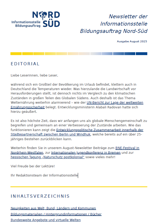 Newsletter Bildungsauftrag Nord-Süd / August 2025