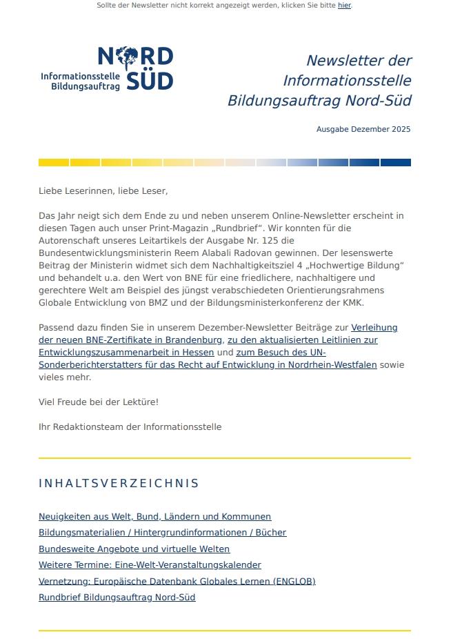 Newsletter Bildungsauftrag Nord-Süd / Dezember 2025