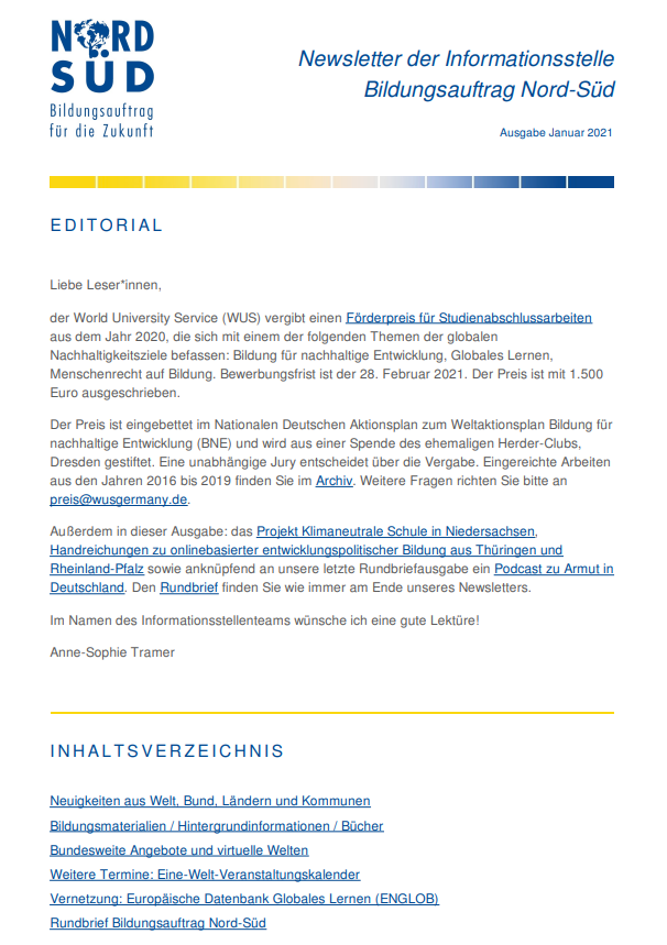 Newsletter Bildungsauftrag Nord-Süd / Januar 2021