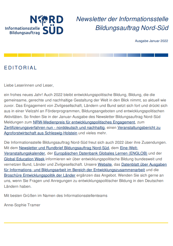 Newsletter Bildungsauftrag Nord-Süd / Januar 2022