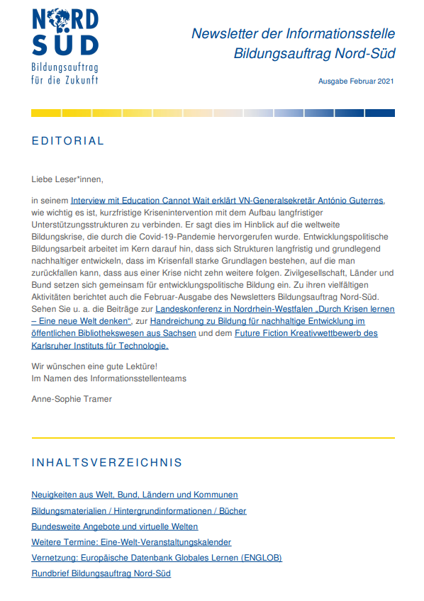 Newsletter Bildungsauftrag Nord-Süd / Februar 2021