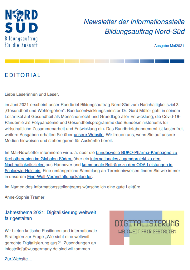 Newsletter Bildungsauftrag Nord-Süd / Mai 2021