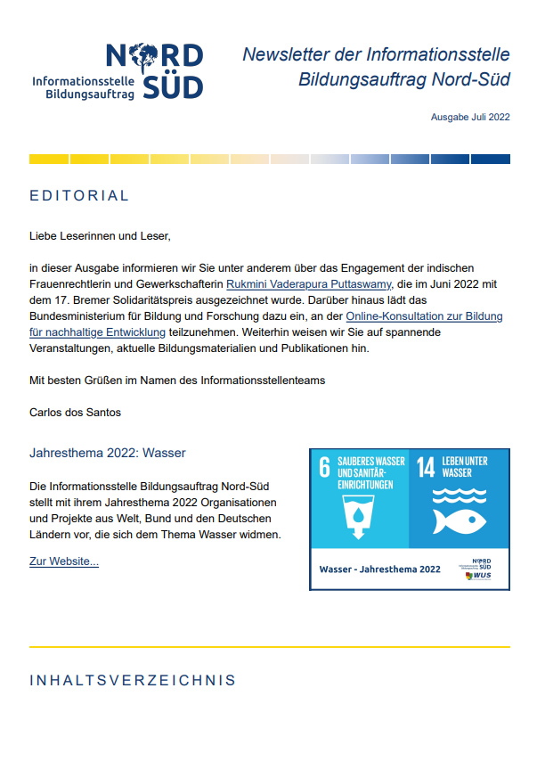 Newsletter Bildungsauftrag Nord-Süd / Juli 2022