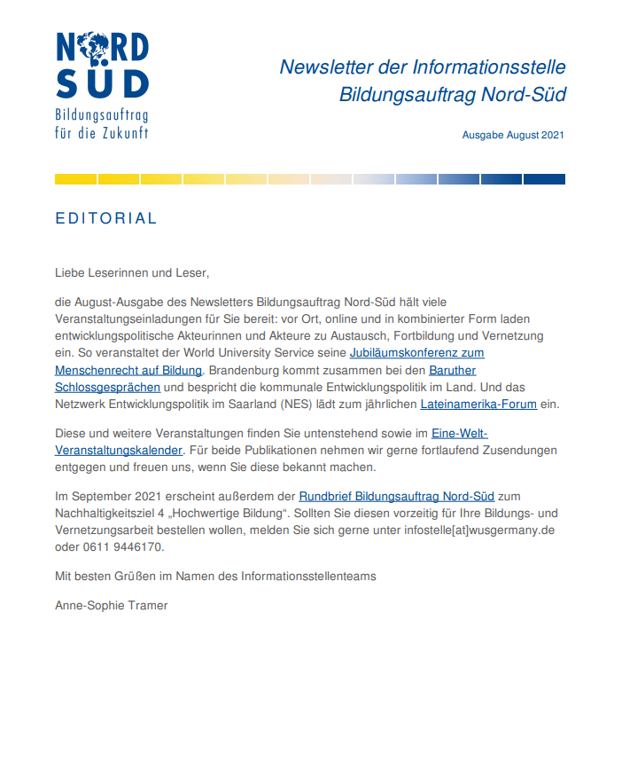 Vorschau Newsletter August 2021