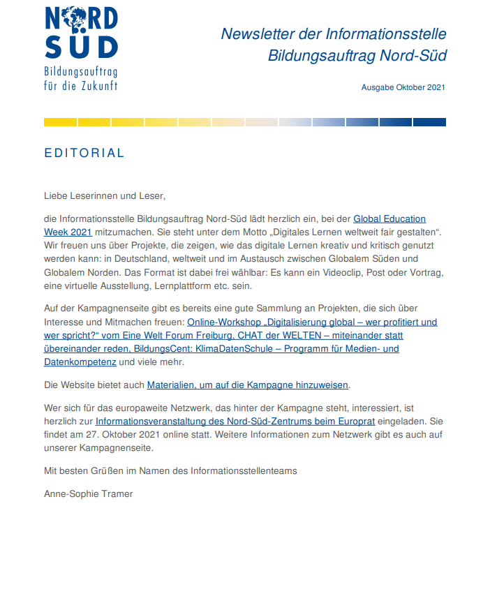 Vorschau Newsletter Oktober 2021
