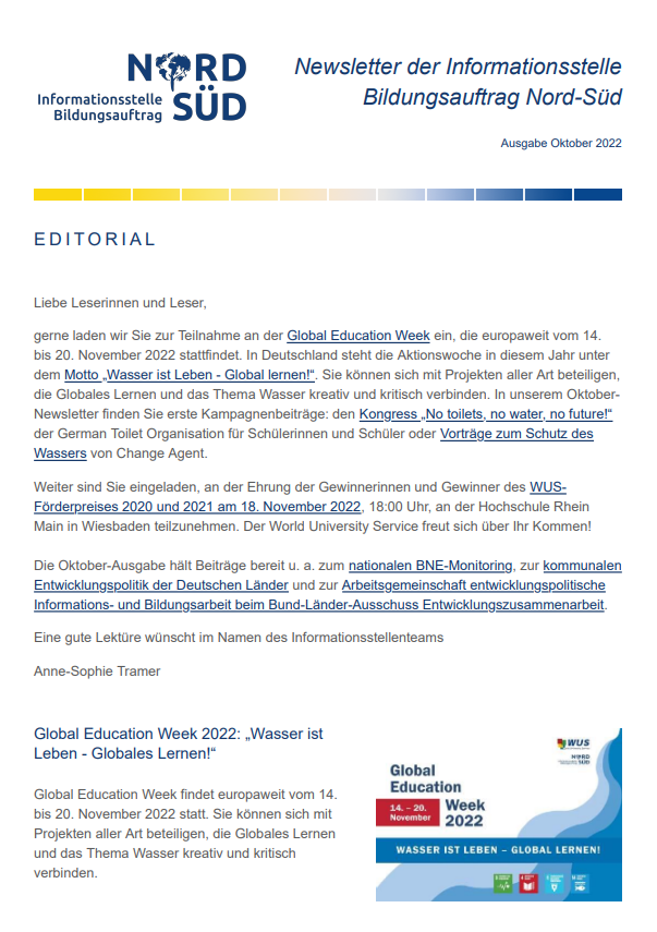 Newsletter Bildungsauftrag Nord-Süd / Oktober 2022