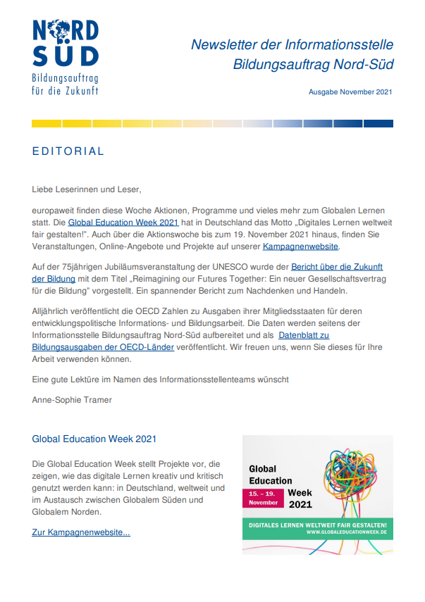 Newsletter Bildungsauftrag Nord-Süd / November 2021