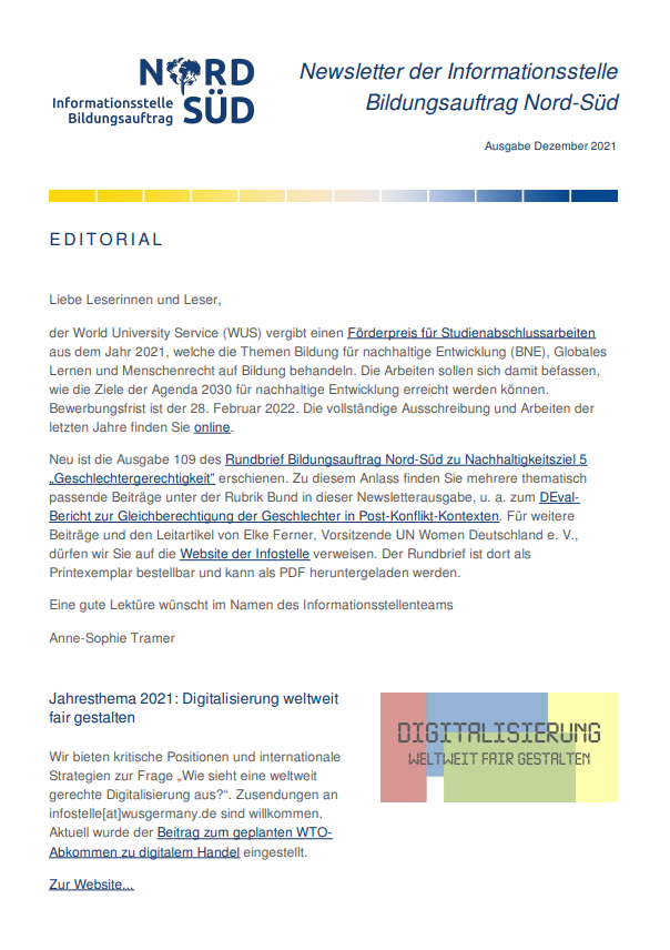 Newsletter Bildungsauftrag Nord-Süd / Dezember 2021