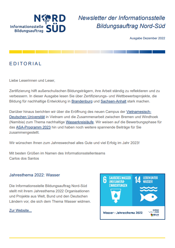 Newsletter Bildungsauftrag Nord-Süd / Dezember 2022