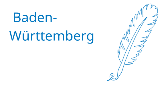 Stilisierte Feder mit danebenstehendem Schriftzug "Baden-Württemberg"