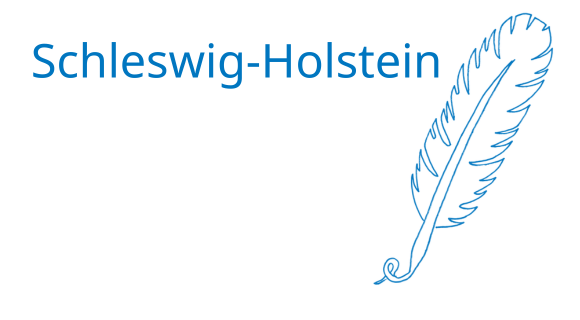 Stilisierte Feder mit danebenstehendem Schriftzug "Schleswig-Holstein"