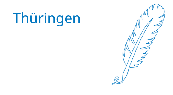 Stilisierte Feder mit danebenstehendem Schriftzug "Thüringen"